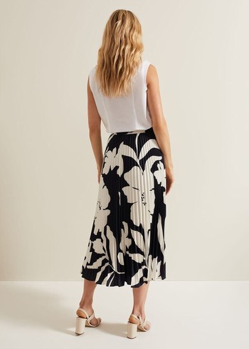 Phase Eight Elmina Floral Pleated Skirts Navy/White Australia | TM5034278